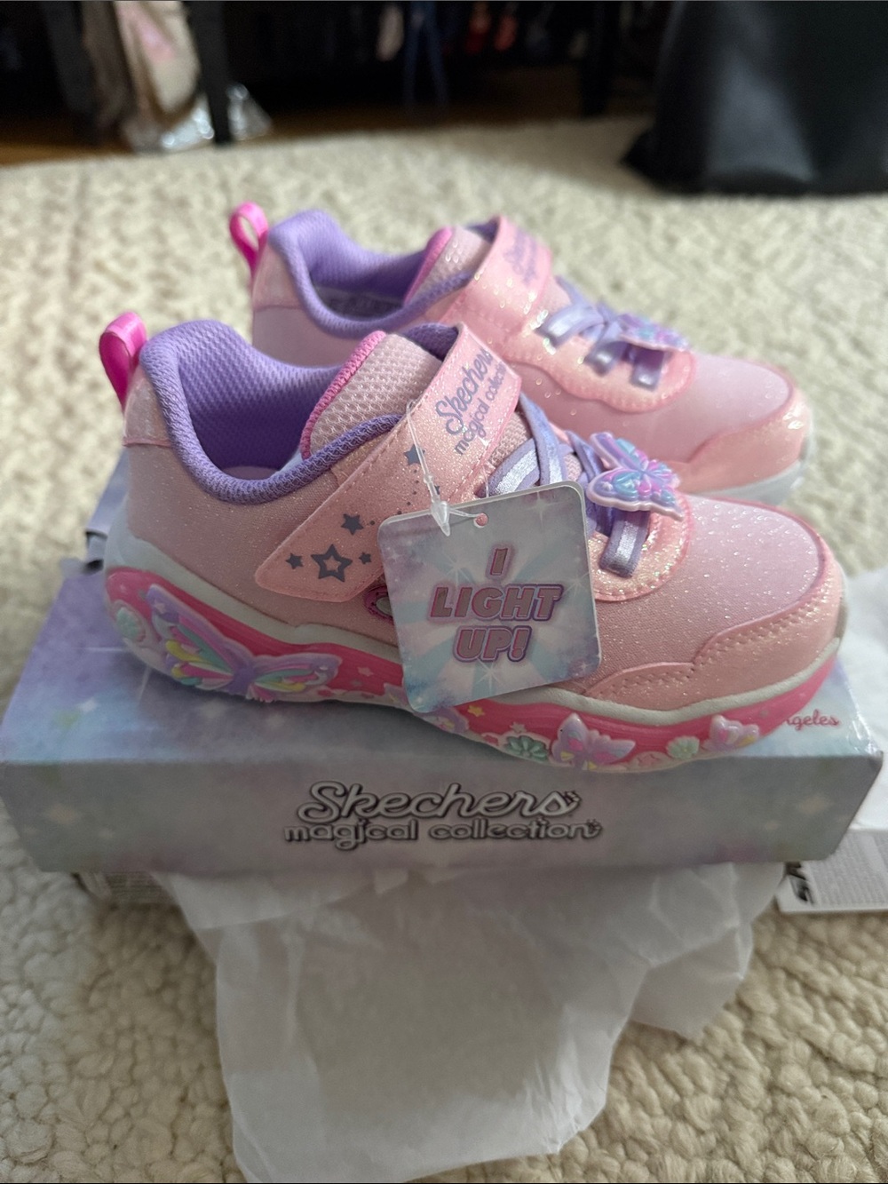 Skechers Pink and Purple Light-Up Kids Sneakers - Magical Butterfly Accents